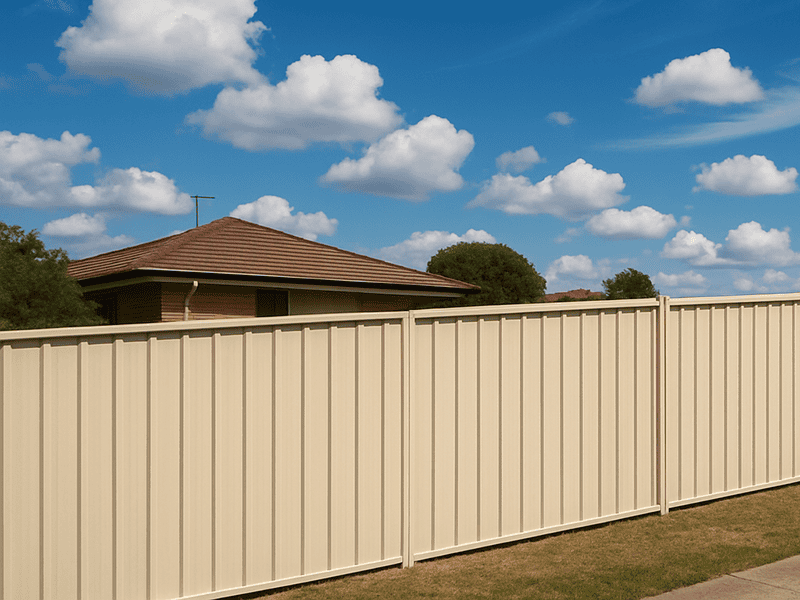 A long, professionally painted black fence surrounding a commercial property